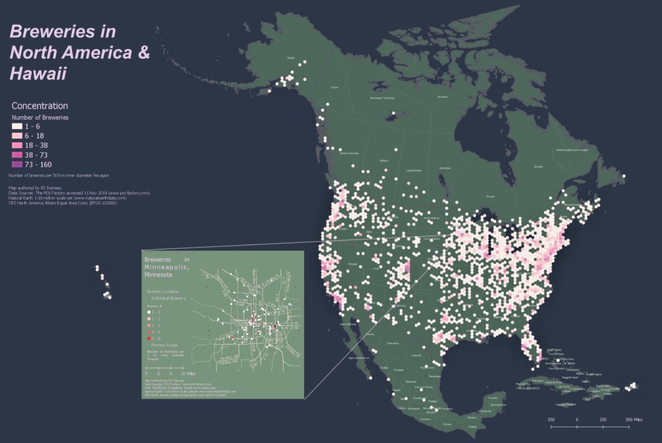 2019 North America Concentration of Breweries Map